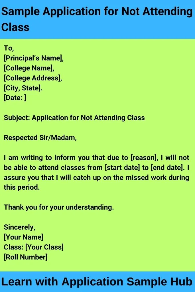 Sample Application for Not Attending Class