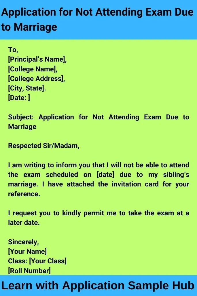 Application for Not Attending Exam Due to Marriage