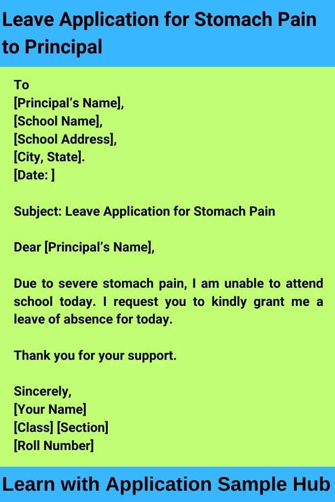 Leave Application for Stomach Pain to Principal