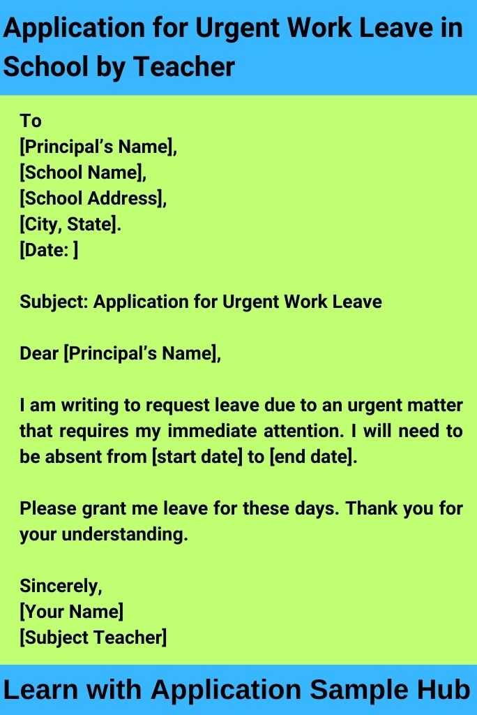 Application for Urgent Work Leave in School by Teacher