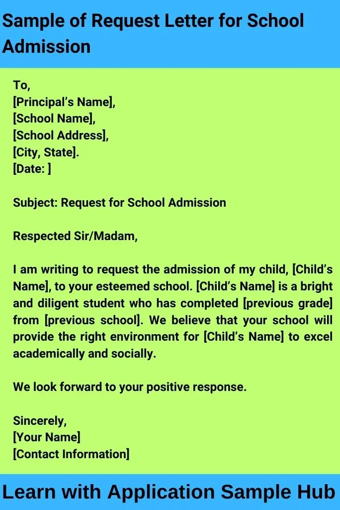 Sample of Request Letter for School Admission