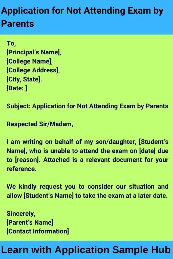 Application for Not Attending Exam by Parents