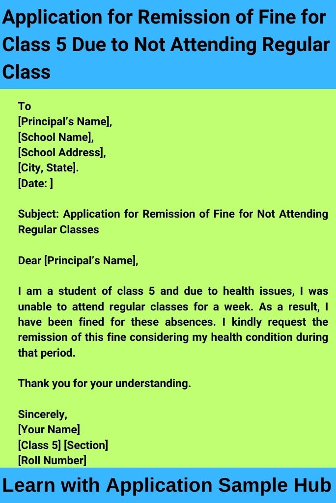 Application for Remission of Fine for Class 5 Due to Not Attending Regular Class