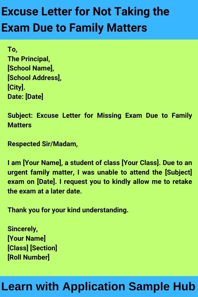 Excuse Letter for Not Taking the Exam Due to Family Matters