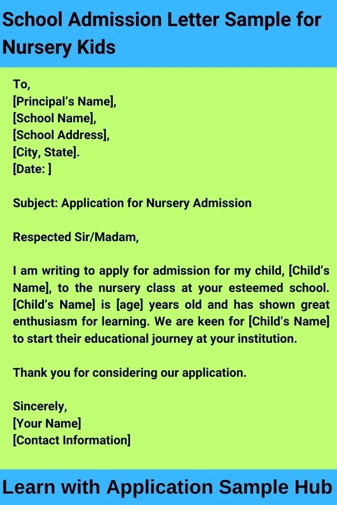 School Admission Letter Sample for Nursery Kids