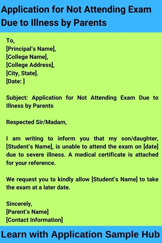 Application for Not Attending Exam Due to Illness by Parents