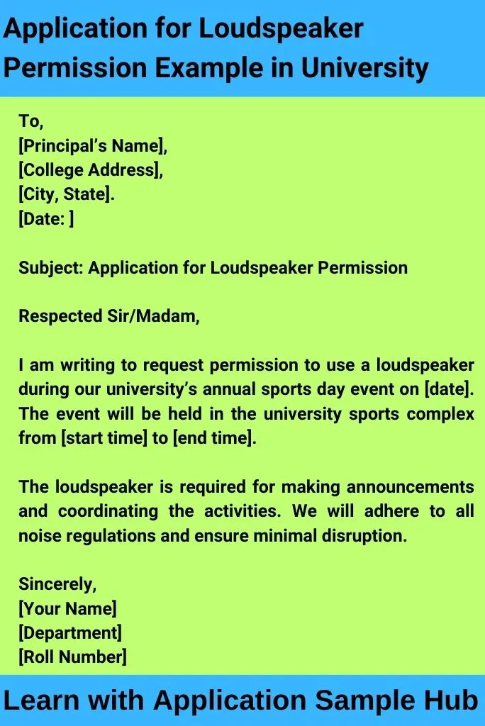 Application for Loudspeaker Permission Example in University