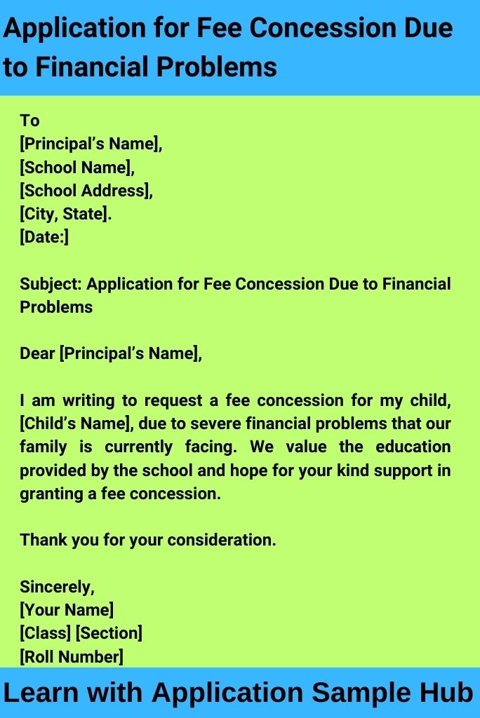 Application for Fee Concession Due to Financial Problems