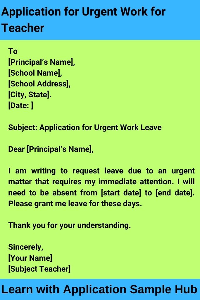 Application for Urgent Work for Teacher