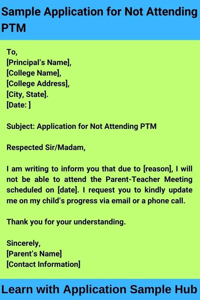 Sample Application for Not Attending PTM