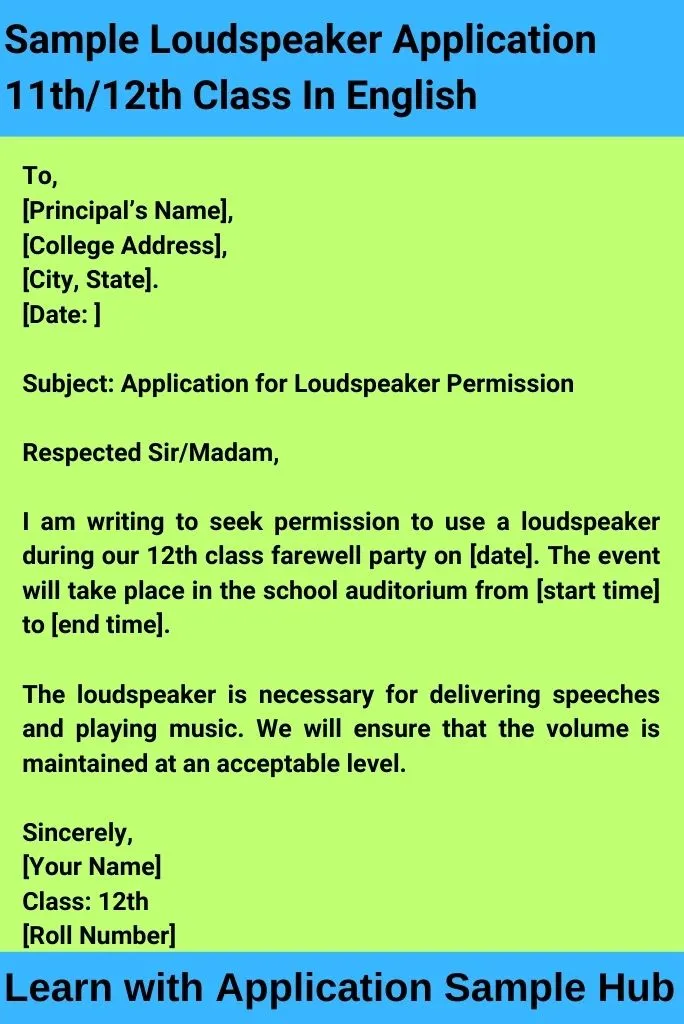 Sample Loudspeaker Application 11th/12th Class In English