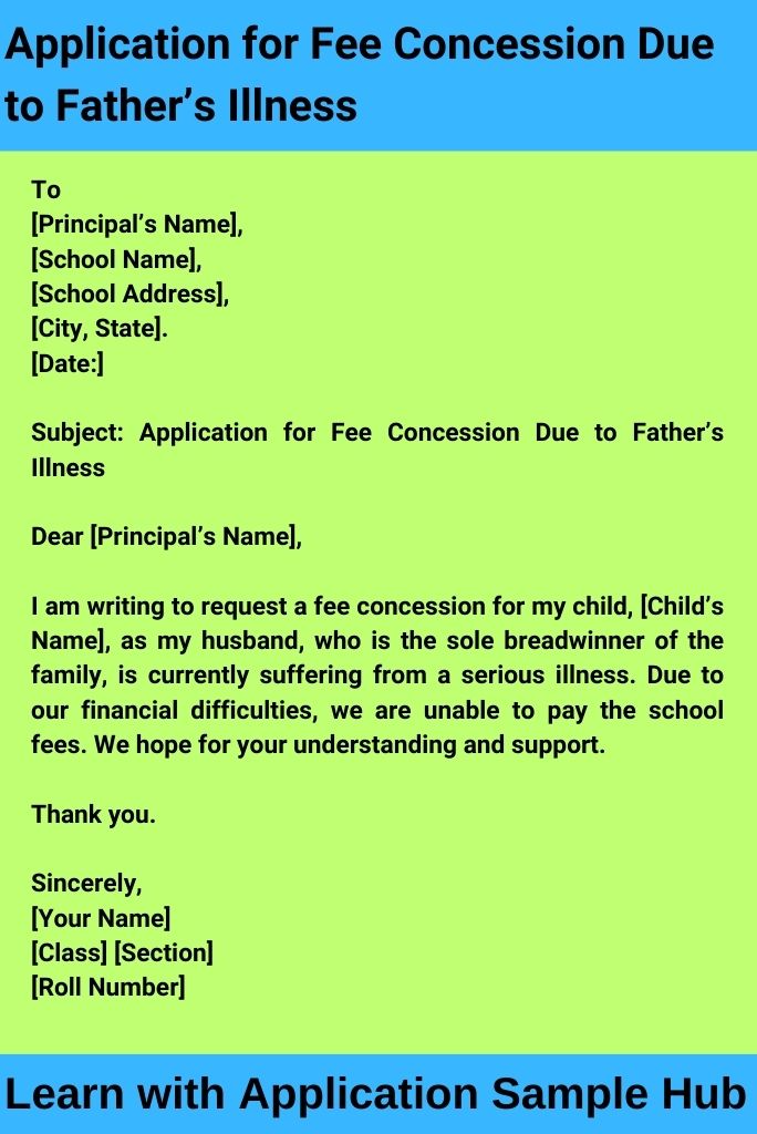 Application for Fee Concession Due to Father’s Illness