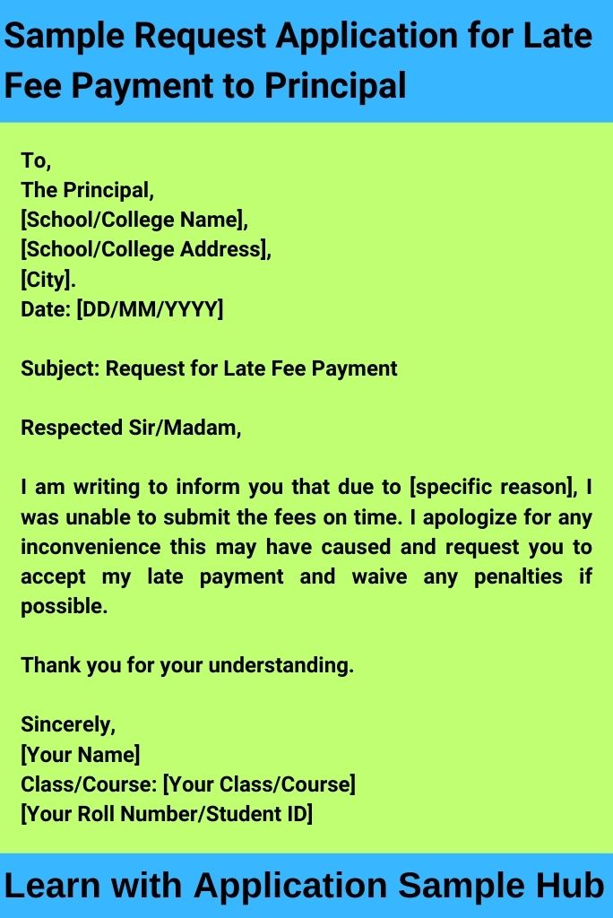 Sample Request Application for Late Fee Payment to Principal