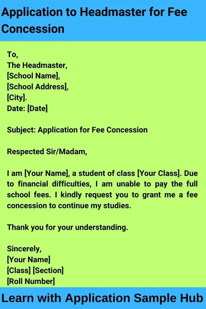 Application to Headmaster for Fee Concession