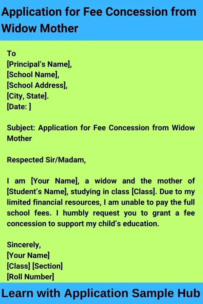 Application for Fee Concession from Widow Mother