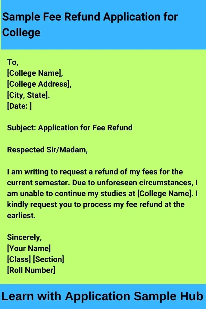 Sample Fee Refund Application for College