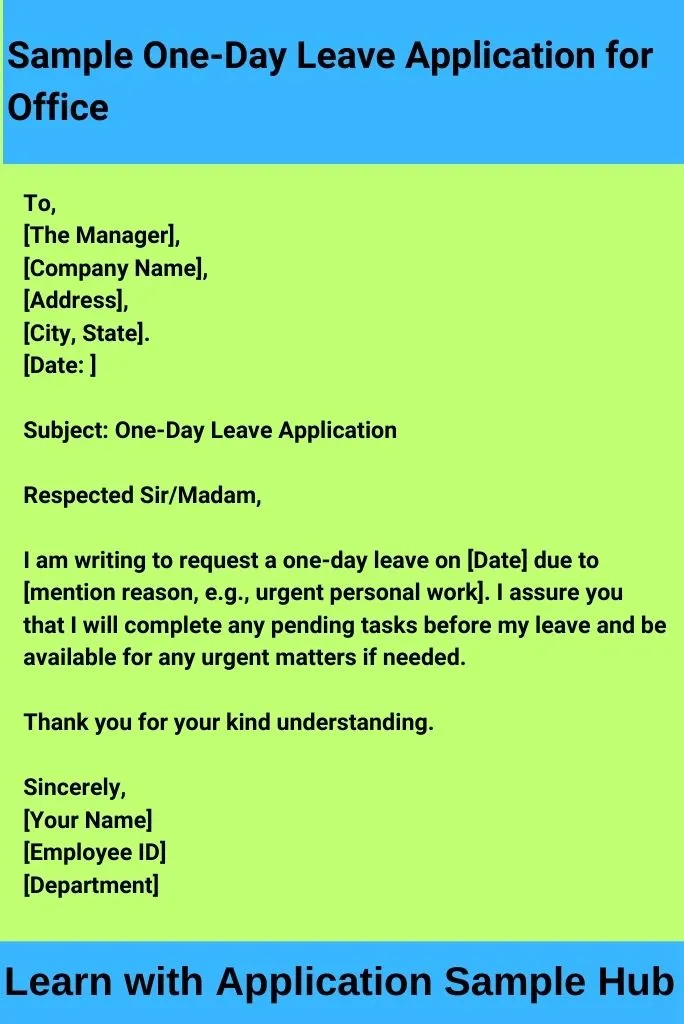 Sample One-Day Leave Application for Office