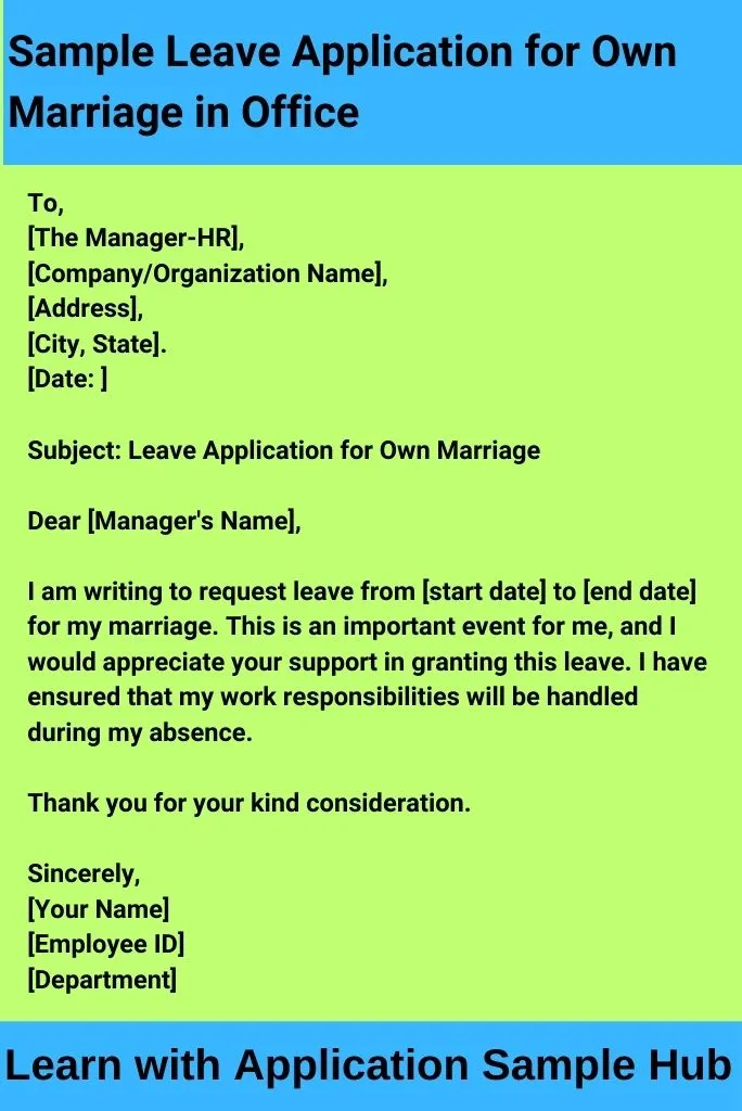 Sample Leave Application for Own Marriage in Office