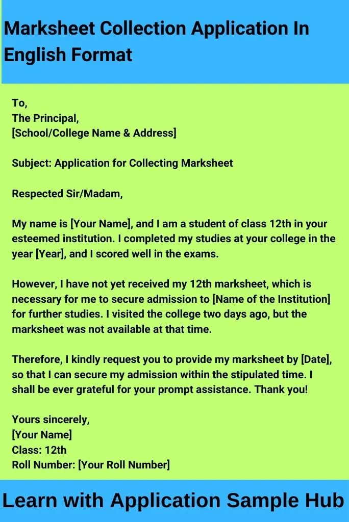 Marksheet Collection Application In English Format