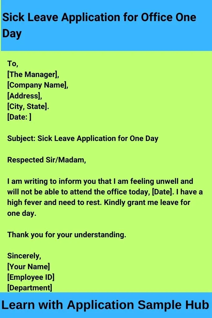 Sick Leave Application for Office One Day