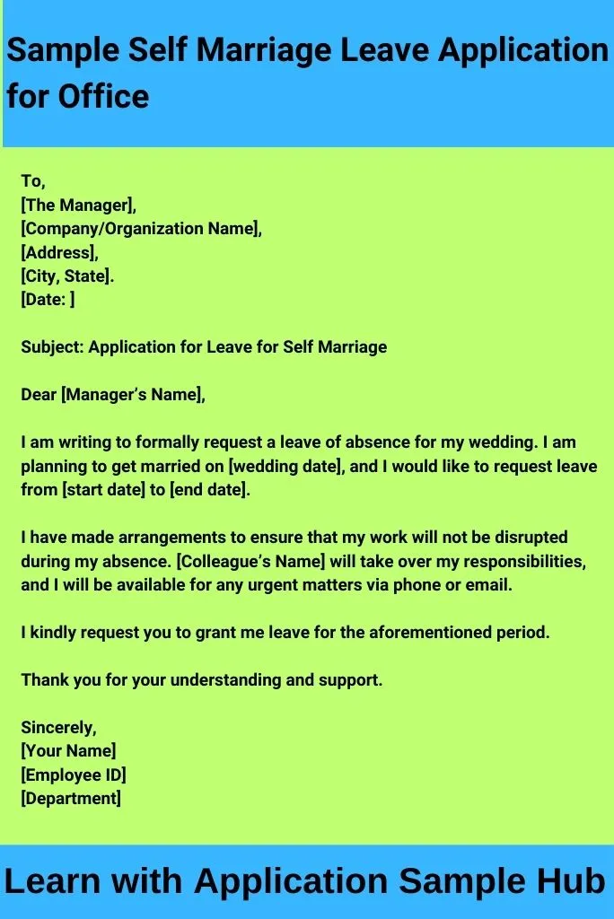 Sample Self Marriage Leave Application for Office