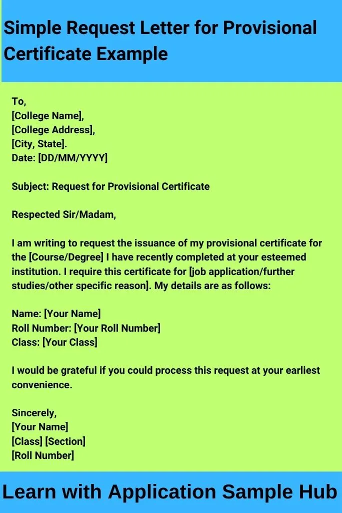 Simple Request Letter for Provisional Certificate Example