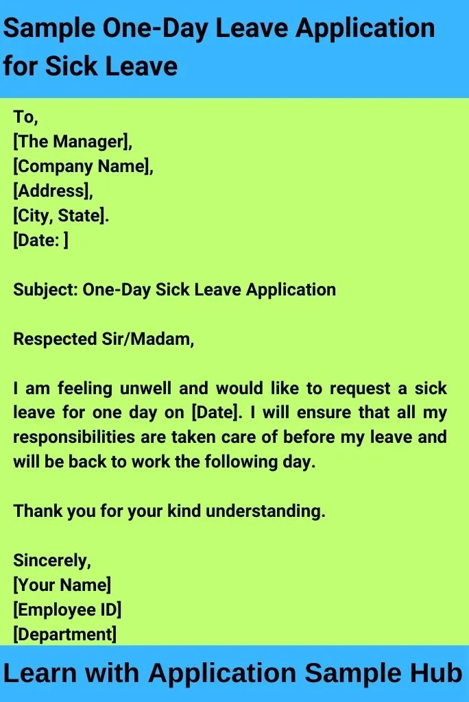 Sample One-Day Leave Application for Sick Leave