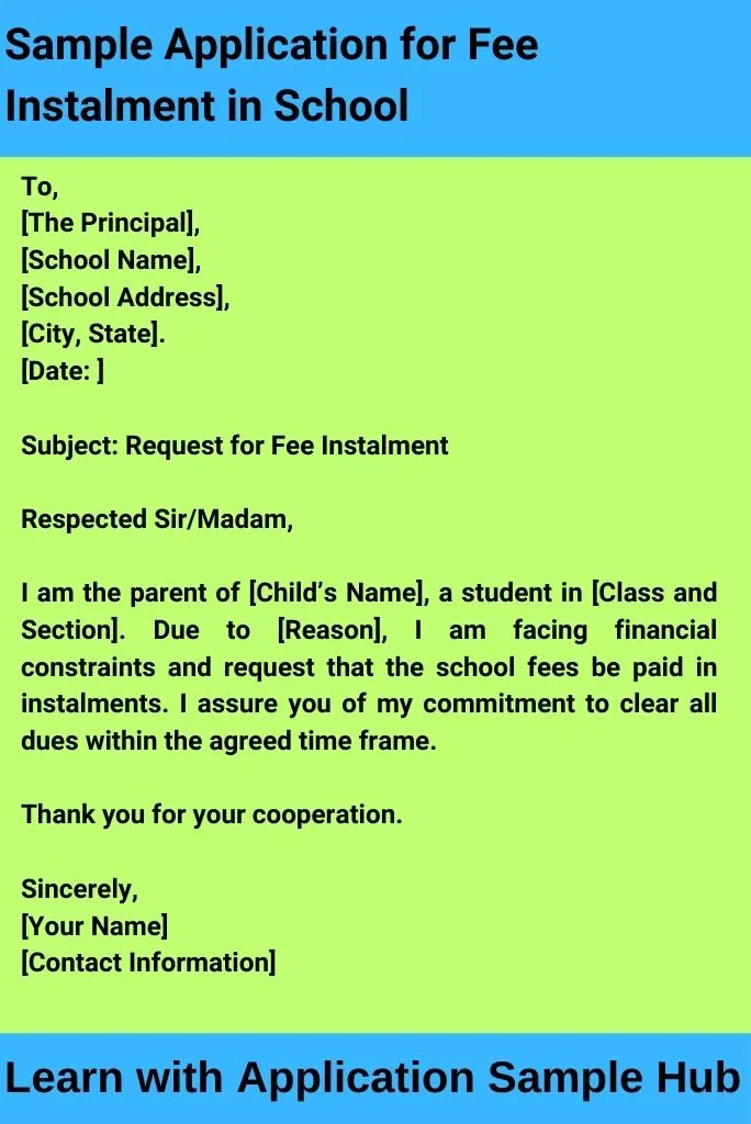 Sample Application for Fee Instalment in School