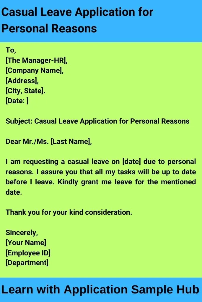 Casual Leave Application for Personal Reasons