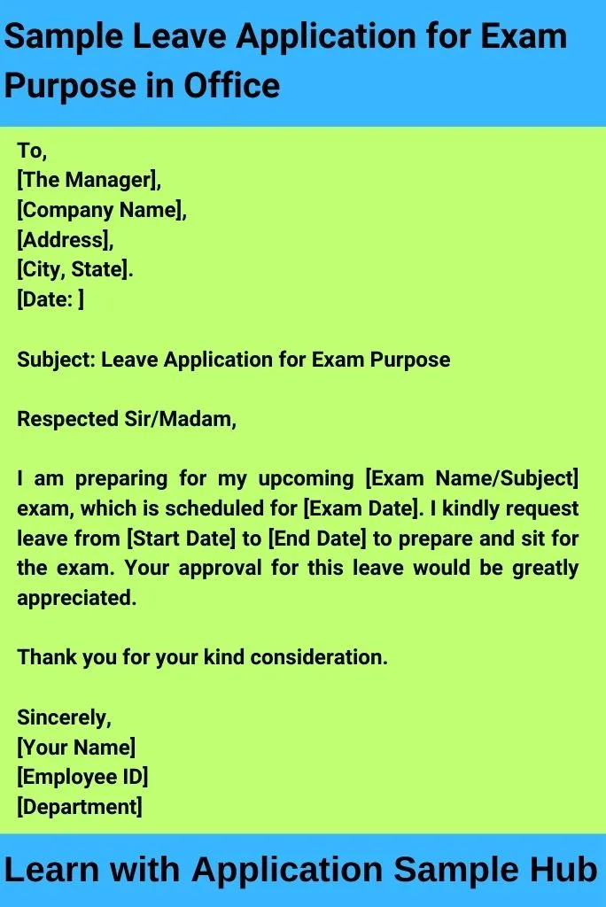 Sample Leave Application for Exam Purpose in Office