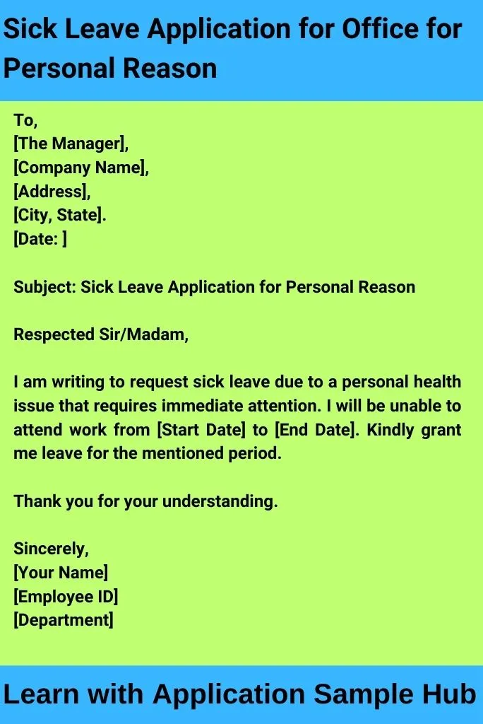 Sick Leave Application for Office for Personal Reason