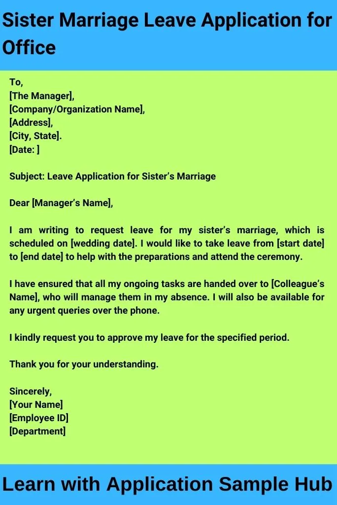 Sister Marriage Leave Application for Office