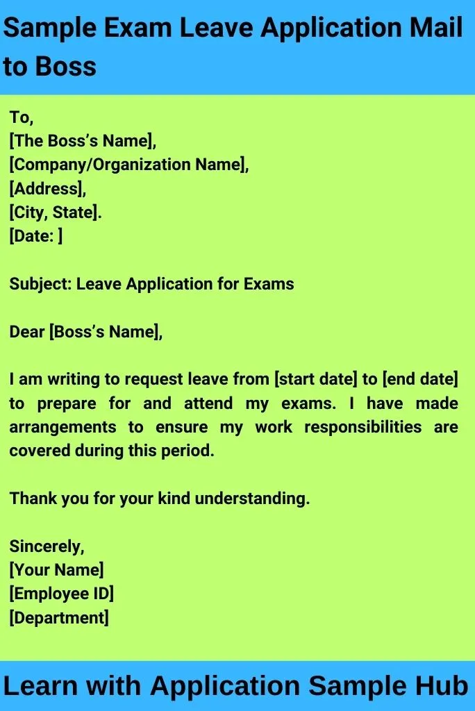 Sample Exam Leave Application Mail to Boss