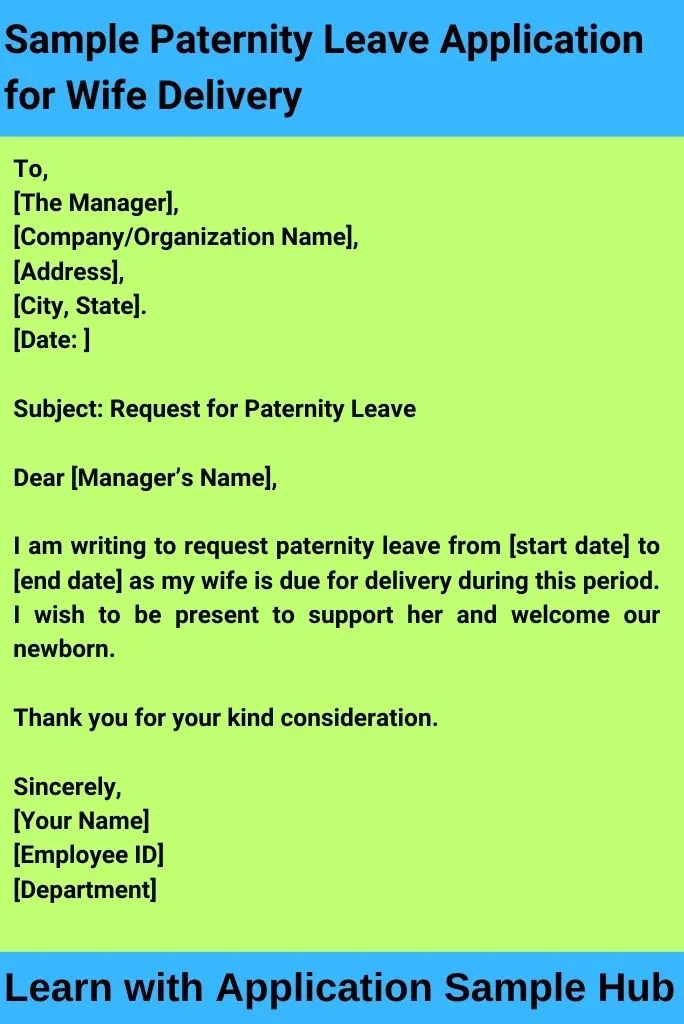 Sample Paternity Leave Application for Wife Delivery