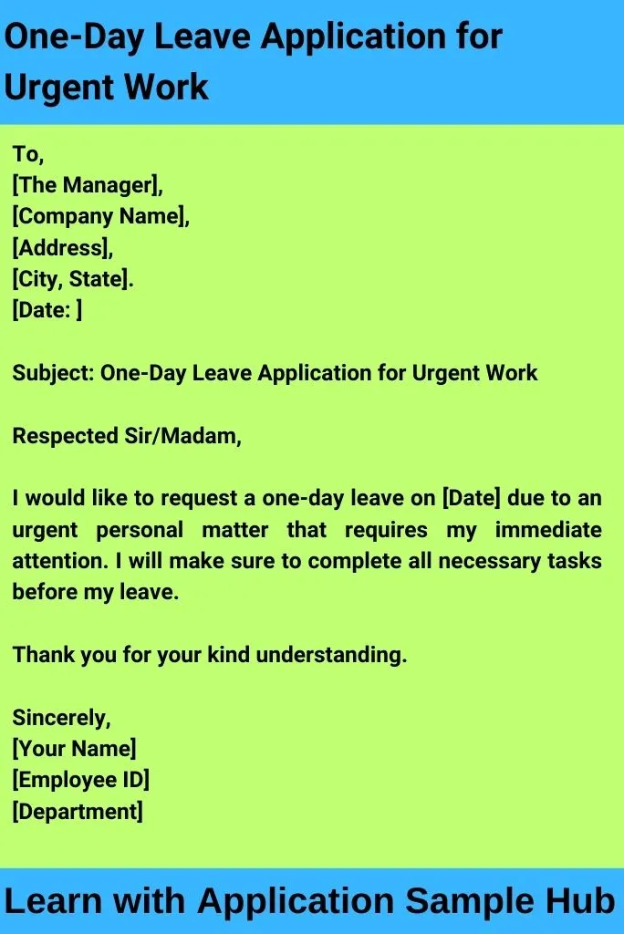 One-Day Leave Application for Urgent Work