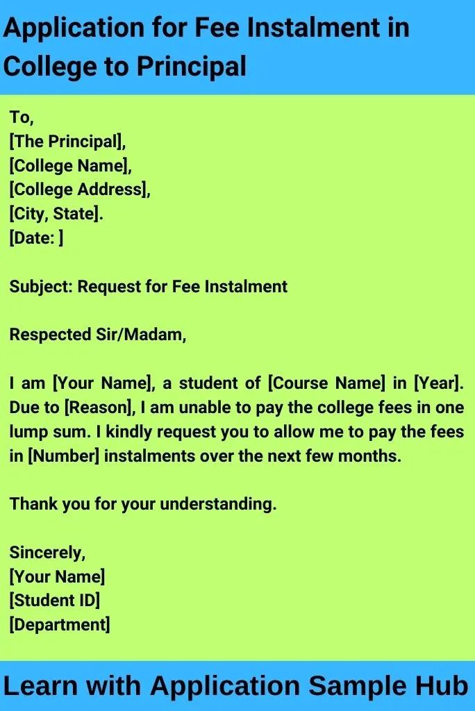 Application for Fee Instalment in College to Principal