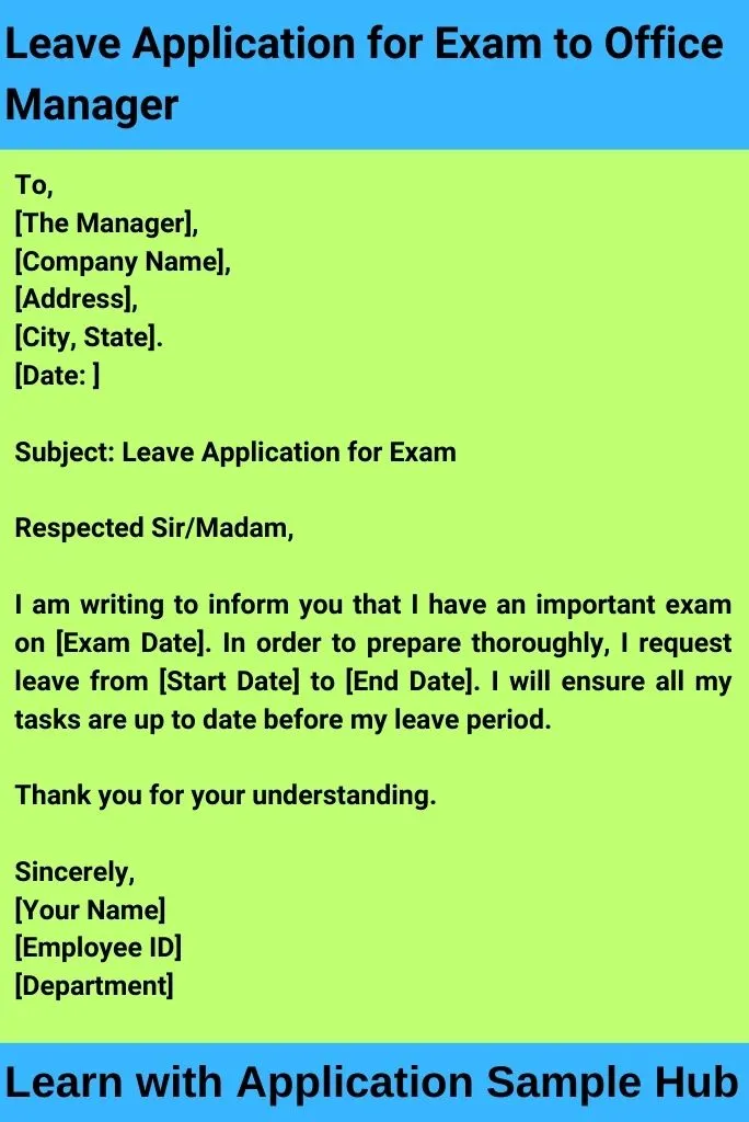 Leave Application for Exam to Office Manager