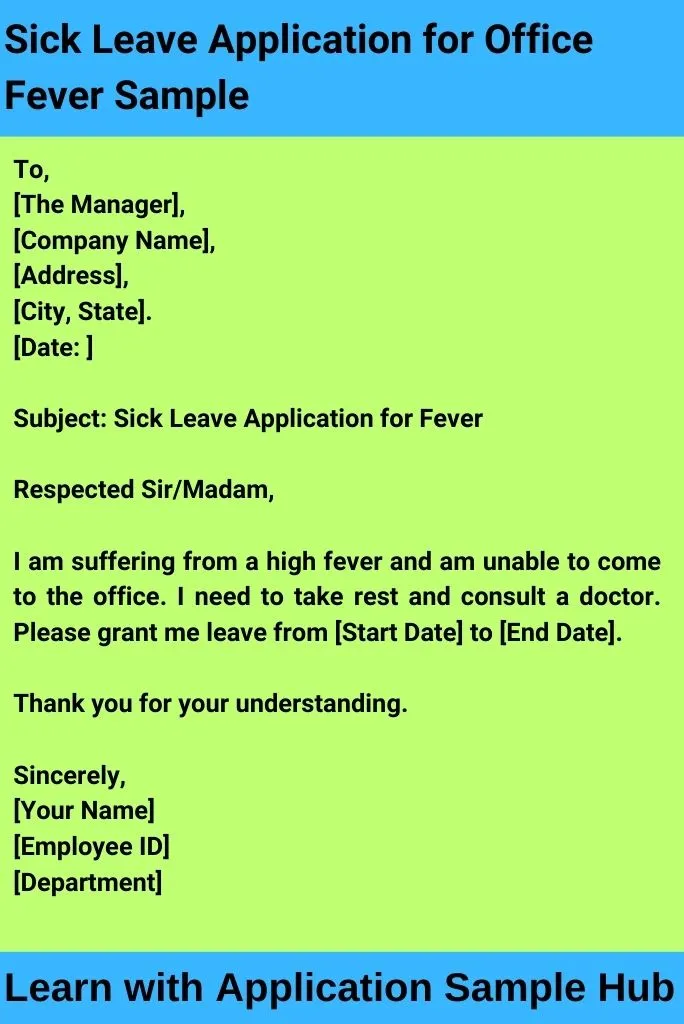 Sick Leave Application for Office Fever Sample