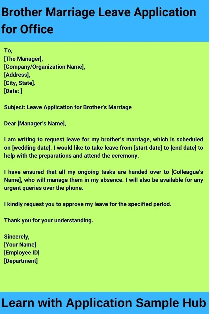 Brother Marriage Leave Application for Office