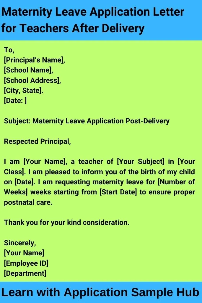 Maternity Leave Application Letter for Teachers After Delivery