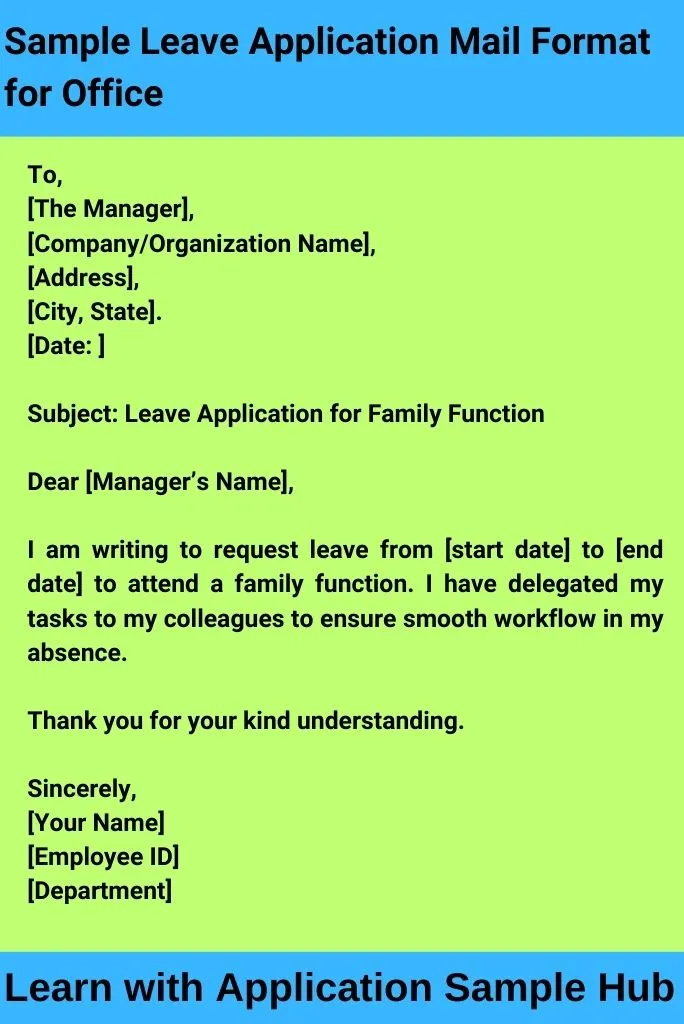 Sample Leave Application Mail Format for Office