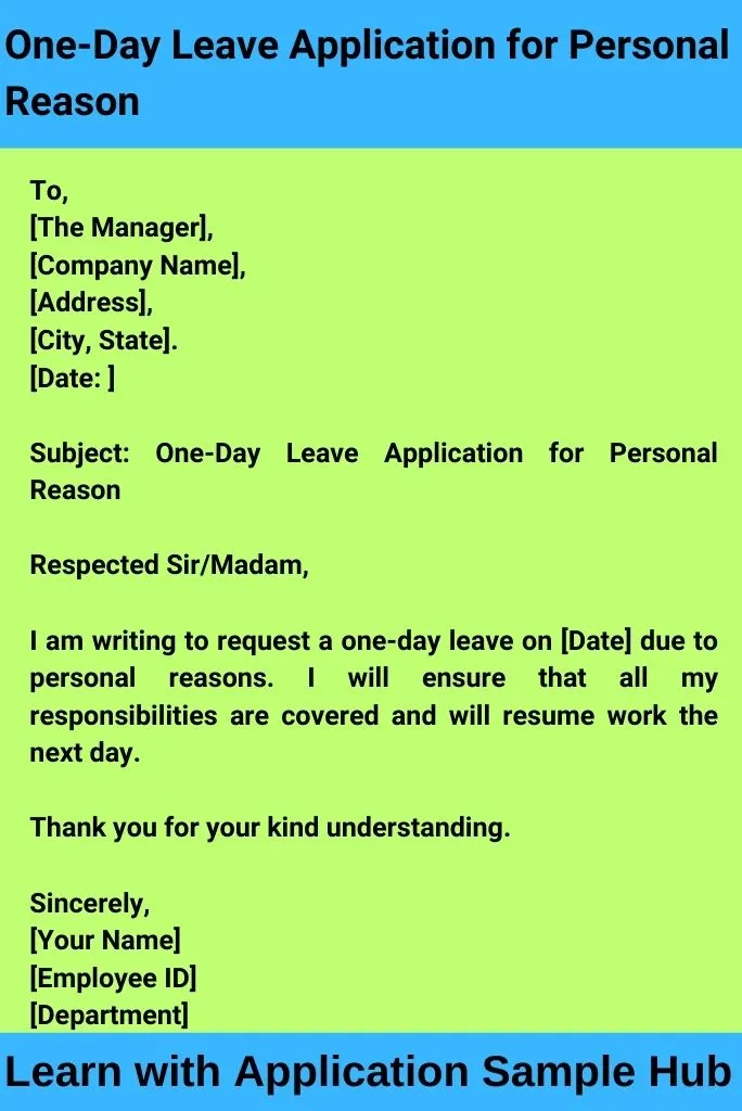 One-Day Leave Application for Personal Reason