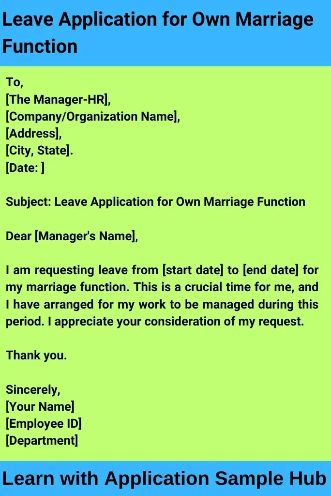 Leave Application for Own Marriage Function