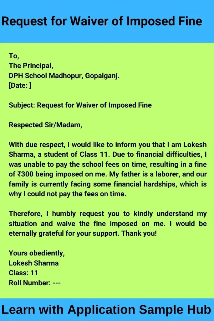 Request for Waiver of Imposed Fine