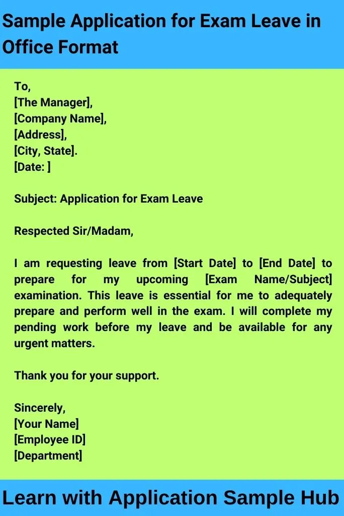 Sample Application for Exam Leave in Office Format