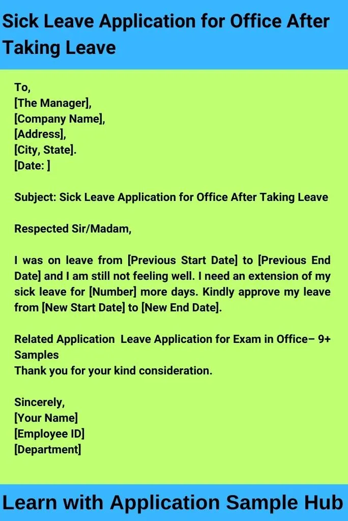 Sick Leave Application for Office After Taking Leave