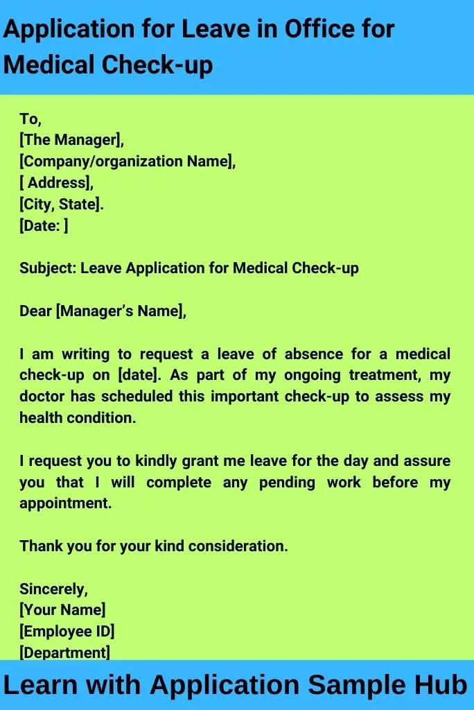 Application for Leave in Office for Medical Check-up