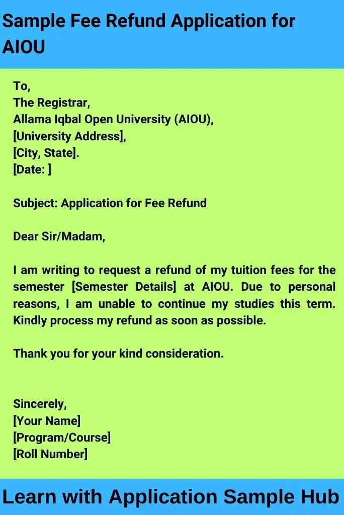 Sample Fee Refund Application for AIOU