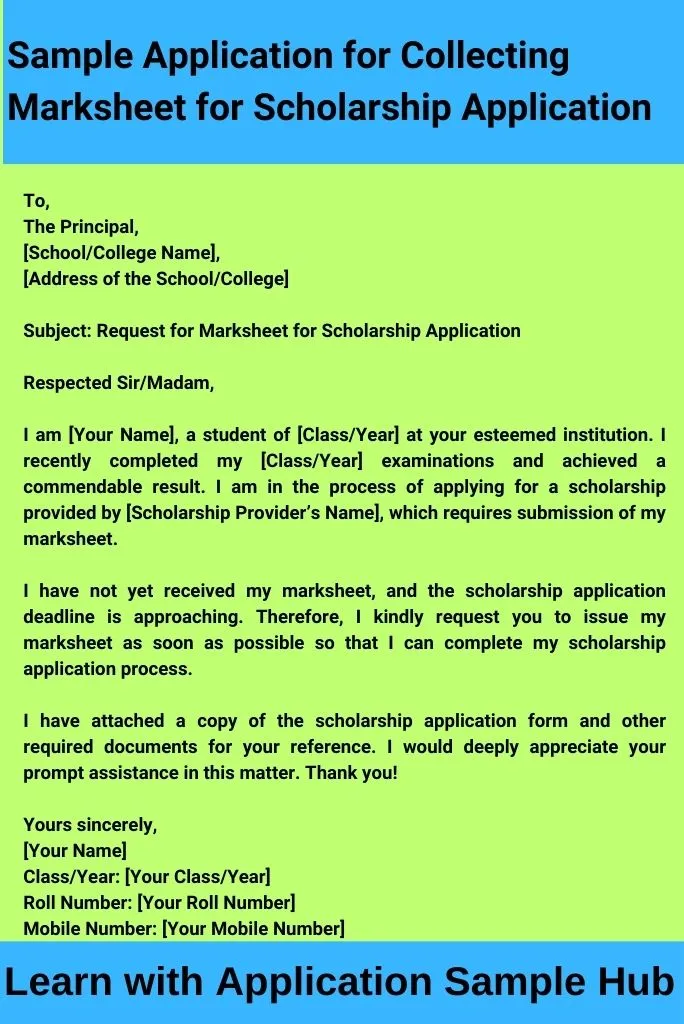 Sample Application for Collecting Marksheet for Scholarship Application