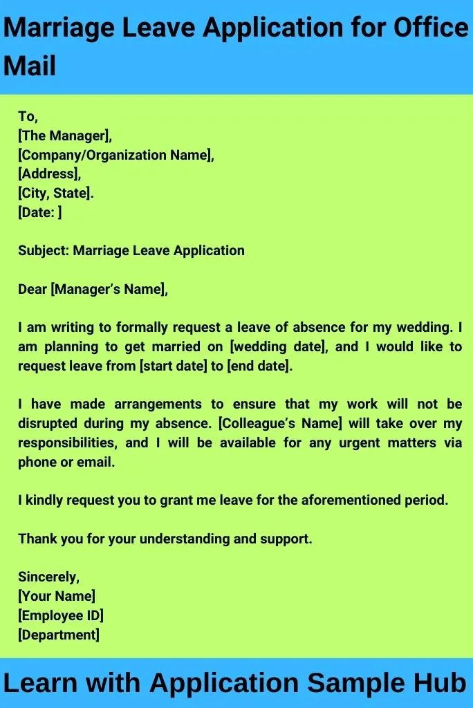 Marriage Leave Application for Office Mail